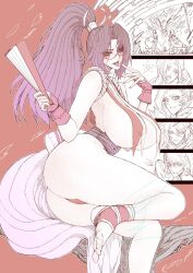 ass breasts brown_eyes brown_hair cleavage dead_or_alive eyelashes fatal_fury fatal_fury:_city_of_the_wolves folded_fan folding_fan glasses gloves hand_fan high_ponytail highleg highres hip_focus huge_ass japanese_clothes jun_wu_mo large_breasts long_hair looking_at_viewer narrow_waist ninja open_mouth pelvic_curtain ponytail red-framed_eyewear revealing_clothes rope shiranui_mai sideboob snk street_fighter street_fighter_6 the_king_of_fighters thick_thighs thighs tongue tongue_out wide_hips wrist_guards