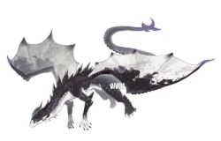 animal_ears bairizuomeng black_horns black_scales claws colored_skin dragon flying full_body highres horns midair monster monster_focus multicolored_skin no_humans original signature simple_background solo spiked_tail spines tail two-tone_skin white_background white_eyes white_wings wings