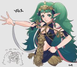 1girl braid closed_mouth fire_emblem fire_emblem:_three_houses green_eyes green_hair hair_ribbon nintendo pointy_ears ribbon ribbon_braid side_braid smile sothis_(fire_emblem) tiara twin_braids vvt_sizui23
