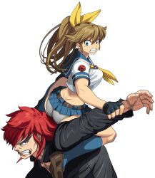 1boy 1girl ass brown_hair grey_panties m.u.g.e.n oggy_(oggyoggy) original panties ryuko_(oggyoggy) school_uniform serafuku underwear