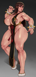 Rule 34 | 1girl, alternate costume, alternate hairstyle, areola slip, breasts, brown hair, capcom, chun-li, curvy, eyeshadow, female focus, huge breasts, large areolae, lips, lipstick, makeup, plump, rampage (leedash2), red lips, shiny skin, sideboob, solo, street fighter, sweat, thick thighs, thighs, tight shoes, wide hips