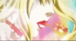 Rule 34 | 1girl, animated, animated gif, anime screenshot, blonde hair, death note, lipstick, makeup, mouth focus, solo, thick lips, vampire