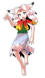 1girl alphes_(style) barefoot blue_dress commentary_request dairi dress facial_mark forehead_mark full_body green_shirt grey_eyes hand_up houjuu_chimi large_variant_set long_hair looking_at_viewer open_mouth parody shirt sleeveless sleeveless_shirt solo standing style_parody surprised tachi-e touhou transparent_background variant_set white_hair