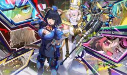 +_+ 4boys 4girls animal_ear_fluff animal_ears armor bare_shoulders black_hair blonde_hair blue_armor blue_eyes blue_hair breasts brown_hair cleavage commission dress duel_monster gloves goggles goggles_on_head green_eyes grey_hair highres hsin k9_-_#00_lupus k9_-_#17_izuna k9_-_#66a_yokuru k9_-_#66b_lantern knee_pads large_breasts long_hair mouth_veil multicolored_hair multiple_boys multiple_girls open_mouth pink_eyes pink_hair red_eyes ribs short_hair shoulder_pads skull tail two-tone_hair vanquish_soul_dr._mad_love vanquish_soul_holy_sue vanquish_soul_jiaolong vanquish_soul_razen veil watermark weasel_ears weasel_girl weasel_tail white_hair yellow_eyes yu-gi-oh!