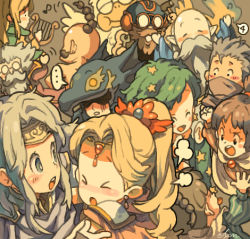 &gt;_&lt; 1990s_(style) 3girls 6+boys bad_id bad_pixiv_id blush cain_highwind cecil_harvey chibi chocobo cid_pollendina edward_geraldine everyone closed_eyes final_fantasy final_fantasy_iv fusoya green_hair hug lowres multiple_boys multiple_girls nessie nessie_(kska) palom porom rosa_farrell rydia_(ff4) tellah yang_fang_leiden
