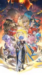 Rule 34 | 3boys, 6+girls, aglaea (honkai: star rail), anaxa (honkai: star rail), animal ears, antenna hair, aqua eyes, aqua hair, armor, back tattoo, black choker, black coat, black gloves, black pants, black shirt, blonde hair, blue cape, blue eyes, bug, butterfly, cape, castorice (honkai: star rail), cat ears, cat girl, choker, cipher (honkai: star rail), coat, commentary, dress, fingerless gloves, gloves, gradient hair, halo, halo behind head, hat, highres, holding, holding sword, holding weapon, honkai: star rail, honkai (series), hood, hood up, hyacine (honkai: star rail), insect, kephale (honkai: star rail), laurel crown, long hair, medium hair, multicolored hair, multiple boys, multiple girls, mydei (honkai: star rail), open clothes, open coat, osamu18568716, pants, parted bangs, pauldrons, phainon (honkai: star rail), pink hair, purple hair, red hair, red hat, red tattoo, shirt, short hair, shoulder armor, single glove, single pauldron, sword, tattoo, thigh strap, tiara, trianne (honkai: star rail), tribbie (honkai: star rail), trinnon (honkai: star rail), weapon, white coat, white dress, white hair, yellow butterfly, yellow halo