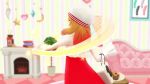 1girl 3d animated bag beret blurry brown_hair couch depth_of_field female_focus food girls_mode girls_mode_3:_sparkling_coord green_eyes hat indoors lips looking_at_viewer nono_(girls_mode_3) one_eye_closed smile solo sophie_(style_savvy) source_request sparkle standing sweets video wink