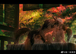 2boys abs absurdres bara beard character_request completely_nude couple dark-skinned_male dark_skin dragon_boy dragon_horns dragon_tail eye_contact facial_hair final_fantasy final_fantasy_xiv forest hand_on_another&#039;s_cheek hand_on_another&#039;s_face hien_rijin highres horns imminent_anal imminent_penetration interspecies letterboxed long_hair looking_at_another male_focus mature_male multiple_boys muscular muscular_male nature nipples nude pectorals scales shiyikuaiqingtai_(weibo7279846390) short_hair size_difference smile tail thick_thighs thighs tree warrior_of_light_(ff14) watermark weibo_watermark yaoi