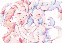 Rule 34 | alternate color, animal focus, blush, bow, closed eyes, closed mouth, gen 6 pokemon, highres, looking at viewer, nintendo, no humans, one eye closed, open mouth, pokemon, pokemon (creature), pokemon focus, remedy matome, ribbon, shiny pokemon, simple background, smile, sylveon, white background