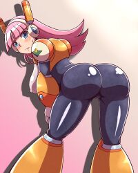 Rule 34 | 1girl, android, ass, blue eyes, blush, breasts, female, hime cut, large breasts, long hair, mega man (series), mega man maverick hunter x, mega man x (series), minerva (mega man), noburockman, pink hair, tagme