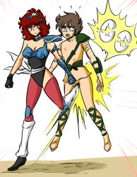 1boy 1girl ball_busting broken_egg character_request crotch_kick ocigart tagme