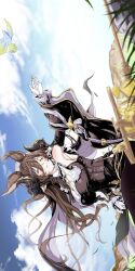 1girl animal_ears armpits brown_hair detached_sleeves extra_ears galleon_(granblue_fantasy) gloves granblue_fantasy hair_between_eyes highres horns korosuke_(korosuke012345) long_bangs long_hair pointy_ears sitting solo white_gloves