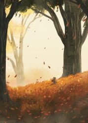 animal autumn blurry depth_of_field falling_leaves forest grass landscape leaf nature no_humans original outdoors painterly rabbit scenery tree zandra