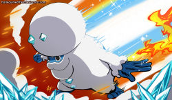 Rule 34 | absurdres, commentary, english commentary, fire, galarian darmanitan, galarian darmanitan (standard), galarian form, gen 8 pokemon, harlequinwaffles, highres, ice, motion lines, nintendo, no humans, pokemon, pokemon (creature), pokemon focus, signature, solo, sparkle, watermark, web address