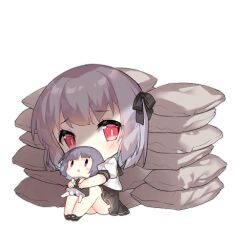 2girls :o behind_cover black_ribbon black_sailor_collar black_shoes black_skirt blush blush_stickers brown_dress carrying carrying_person chibi covered_mouth defense_fairy_(girls&#039;_frontline) dress fairy_(girls&#039;_frontline) full_body girls&#039;_frontline grey_hair hair_ribbon hug looking_at_viewer looking_up multiple_girls official_art puffy_short_sleeves puffy_sleeves red_eyes ribbon sailor_collar sandbag saru scared school_uniform shadow shirt shoes short_hair short_sleeves simple_background sitting skirt slit_pupils third-party_source transparent_background white_shirt |_|