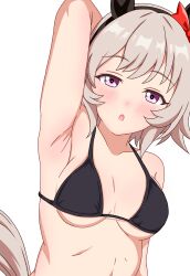 absurdres armpits bikini black_bikini breasts cleavage curren_chan_(umamusume) ear_covers highres horse_girl purin_draw purple_eyes swimsuit umamusume
