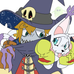 Rule 34 | animal ears, cat, cat ears, digimon, digimon (creature), digimon adventure, gloves, hat, highres, holy ring, skull, tail, tailmon, wizard, wizard hat, wizarmon