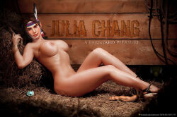 barn breasts earrings feather_earrings feathers hay haystack high_heels highres jewelry julia_chang large_breasts legs looking_at_viewer namco nipples nude smile solo tekken tekken_3 tekken_4 tekken_5_(dark_resurrection) thighs uncensored