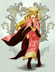 blonde_hair boots final_fantasy final_fantasy_tactics gun hat kuwae long_hair orator_(fft) robe solo thighs weapon
