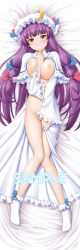 1girl blush breasts dakimakura_(medium) female_focus full_body hat large_breasts legs long_hair patchouli_knowledge purple_eyes purple_hair sample_watermark sin-go solo touhou watermark