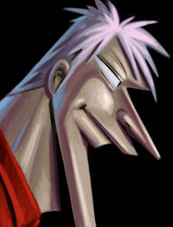 1boy akagi akagi:_yami_ni_oritatta_tensai akagi_shigeru comically_sharp_chin fukumoto_mahjong male_focus nose parody pink_hair profile sakkan solo spiked_hair upper_body