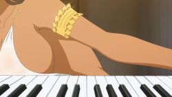 animated azur_lane braid breasts brown_hair cat cleavage dark-skinned_female dark_skin dress huge_breasts instrument long_hair massachusetts_(azur_lane) massachusetts_(dressed_to_impress)_(azur_lane) multiple_girls native_american piano smile south_dakota_(azur_lane) south_dakota_(solo_concert)_(azur_lane) tagme video white_dress white_hair