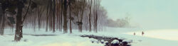 108_demon_kings bare_tree cane day field highres holding holding_cane juliengeorgel nature official_art outdoors people rock scenery silhouette snow standing stream tree water wide_shot