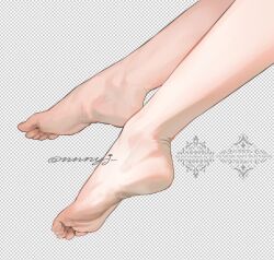 1girl artist_name barefoot feet feet_only foot_focus grey_background grid_background nnnyj original signature soles solo toes twitter_username watermark