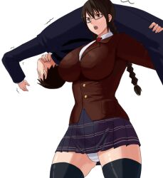1boy 1girl artist_request breasts fighting glasses large_breasts school_uniform skirt tagme wrestling