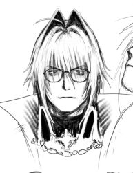 1boy ahoge closed_mouth cross glasses hair_ears hair_intakes highres male_focus meisharan nostrils original sketch solo valentine_(meisharan) white_background