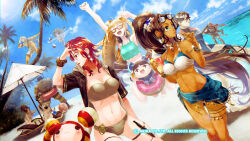 Rule 34 | 5girls, area (arika), arika, artist request, beach, character request, cloud, dark-skinned male, dark skin, darun mister, earrings, fighting ex layer, garuda (arika), hair ornament, hayate (arika), highres, hokuto (arika), jewelry, kairi (arika), knitty (technictix), long hair, multiple boys, multiple girls, nanase (arika), official art, official wallpaper, open mouth, pullum purna, rain (technictix), sanane, sand, sharon (arika), shirase (arika), skullomania, smile, swimsuit, technictix
