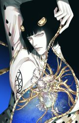 Rule 34 | 1boy, argyle clothes, bob cut, bruno bucciarati, cleavage cutout, clothing cutout, colored skin, hair ornament, hairclip, hashtag-only commentary, heart (organ), highres, jojo no kimyou na bouken, male focus, pectorals, polka dot, solo, stand (jojo), vento aureo, white skin, zhhy3324, zipper, zipper pull tab