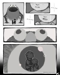 2boys artist_name black_border border brothers cross-eyed crying curly_hair eldritch_abomination elmo english_text extra_arms highres horror_(theme) instagram_logo instagram_username jr_(jarsarts) monster multiple_boys page_number sesame_street short_hair siblings tearing_up tears