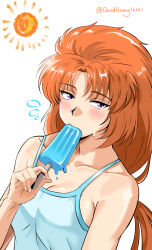 artist_request bare_shoulders breasts camisole character_request cleavage food gundam popsicle shiny_skin tagme