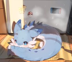 Rule 34 | animal focus, artist name, blue eyes, chillet, furret, gen 2 pokemon, highres, indoors, kisahuiisa, magnet, nintendo, palworld, poke ball, pokemon, refrigerator magnet, signature, tagme