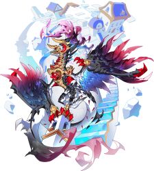 Rule 34 | black sclera, blue wings, building, colored sclera, debris, dragon, dragon village (series), dragon village collection, feathered wings, fiery hair, game cg, gem, inverso (dragon village), inverso (tuned) (dragon village), looking at viewer, no humans, official art, red gemstone, red wings, stairs, third-party source, tower, transparent background, wings, wyvern, yellow eyes