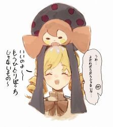 Rule 34 | 1girl, blonde hair, bow, bowtie, closed eyes, highres, llbzqsj, long hair, mahou shoujo madoka magica, on head, red bow, red bowtie, solo focus, tomoe mami, translation request, twintails, witch (madoka magica)
