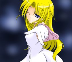 Rule 34 | 1girl, blonde hair, long hair, marie (seihou), one eye closed, seihou, smile, tsunogiri
