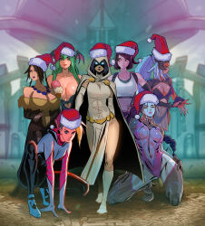 6+girls alternate_hair_length alternate_hairstyle bare_shoulders black_bra black_dress black_footwear black_gloves black_hair black_leotard blonde_hair blue_eyes blurry blurry_background blush bob_cut boots bra braid braided_ponytail breasts christmas cleavage cloak closed_mouth clothing_cutout crop_top crossed_arms crossover davecavedraws dc_comics demon_girl dress elbow_gloves final_fantasy final_fantasy_vii final_fantasy_vii_remake final_fantasy_x final_fantasy_xii fingerless_gloves fran_(ff12) fur-trimmed_dress fur_trim furrowed_brow gloves glowing glowing_eyes gold_trim green_eyes green_hair grey_hair hair_between_eyes hand_on_own_hip hat head_wings heart_cutout high_heel_boots high_heels highres hood hood_down hood_up hooded_cloak large_breasts leotard long_hair long_sleeves lulu_(ff10) marvel midriff morrigan_aensland multiple_braids multiple_girls navel off-shoulder_dress off_shoulder overwatch parted_lips pelvic_curtain pink_lips ponytail purple_eyes purple_hair purple_lips rabbit_girl raven_(dc) red_eyes red_headwear santa_hat shirt single_braid spider-gwen spider-man:_into_the_spider-verse spider-man_(series) spider-verse sports_bra squatting standing suspenders swept_bangs teen_titans tifa_lockhart undercut underwear darkstalkers viera white_cloak white_footwear white_fur white_hood white_shirt widowmaker_(overwatch) wings yellow_eyes