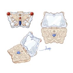bug butterfly commentary_request compact_(cosmetics) cosmetics highres insect korean_commentary leirbs2s2 mirror multiple_views no_humans object_focus original signature simple_background white_background
