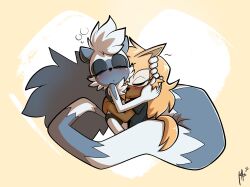 blush cuddling heart heart_background highres qqlettuce sega shirt sleeping sonic_(series) sonic_the_hedgehog_(idw) t-shirt tail tail_wrap tangle_the_lemur underwear underwear_only whisper_the_wolf yuri