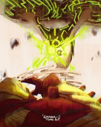 Rule 34 | 2boys, absurdres, alien, ben 10, black skin, chromatic aberration, colored skin, commentary, enagatori 38, energy beam, english commentary, glowing, highres, motion blur, multiple boys, no humans, red eyes, signature, upgrade (ben 10), upper body, vilgax, white skin