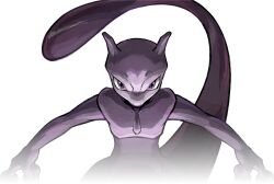 gen_1_pokemon legendary_pokemon mewtwo nintendo official_art pokemon pokemon_(creature) pokemon_focus pokemon_tcg purple_eyes serious shaded_face solo tail v-shaped_eyes
