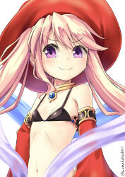 1girl bikini black_bikini flat_chest hat iris_mysteria! ladis_(iris_mysteria!) long_hair navel purple_eyes swimsuit twintails umarutsufuri witch_hat