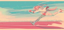 Rule 34 | 1girl, bandaid, bandaid on leg, original, pink hair, racetrack, running, shortcake cafe, solo, tears