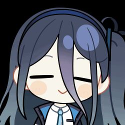 Rule 34 | 1girl, :&gt;, animated, animated gif, aqua necktie, aris (blue archive), black jacket, blue archive, blue hair, blue hairband, blue jacket, blush stickers, chibi, chunye haruya, closed eyes, closed mouth, collared shirt, dot nose, facing viewer, hair between eyes, hairband, jacket, long bangs, long hair, long hair between eyes, lowres, multicolored jacket, necktie, one side up, open clothes, open jacket, school uniform, second-party source, shirt, simple background, smile, solo, teardrop, transparent background, upper body, white jacket, white shirt
