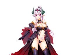 Rule 34 | 1girl, armor, bare shoulders, bikini armor, black gloves, black thighhighs, breasts, cleavage, demon girl, demon horns, detached sleeves, elbow gloves, game cg, gloves, horns, kouyoku senki exs-tia, large breasts, large variant set, long hair, looking at viewer, navel, non-web source, official art, pink eyes, pink hair, pointy ears, ponytail, pubic tattoo, purple eyes, revealing clothes, rieszverne suzette paladill, satsuriku senki rieszverne, showgirl skirt, simple background, smile, solo, tattoo, thighhighs, transparent background, variant set, white hair