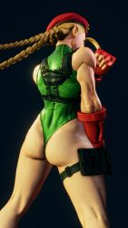 1girl 3d antenna_hair ass bare_shoulders blonde_hair braid breasts cammy_white clenched_teeth covered_navel curvy gloves green_leotard groin hat highleg highleg_leotard highres huge_ass large_breasts leotard long_hair red_gloves red_hat ryona screencap shiny_clothes skindentation solo street_fighter street_fighter_v teeth thighs third-party_edit thong_leotard twin_braids very_long_hair wide_hips
