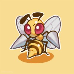 antennae beedrill chibi gen_1_pokemon looking_at_viewer nintendo no_humans outline pokemon pokemon_(creature) simple_background smore_(smearg) solo white_outline yellow_background