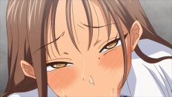 1boy 1girl 2025 20s animated animated_gif bikini bikini_top_only brown_hair dark-skinned_female dark_skin fellatio gyaru kojima_(nikuen) lipstick long_hair makeup mole mole_under_mouth nikuen oral queen_bee swimsuit tagme tan yellow_eyes